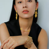 Whisper of Lace Wide Embroidered Cuff Bracelet - Gold - floysun