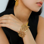 Whisper of Lace Wide Embroidered Cuff Bracelet - Gold - floysun