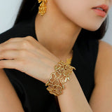 Whisper of Lace Wide Embroidered Cuff Bracelet - Gold - floysun