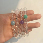 White Crystal Beaded Stretch Bracelet - floysun