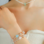White Crystal Beaded Stretch Bracelet - floysun