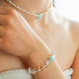 White Crystal Beaded Stretch Bracelet - floysun