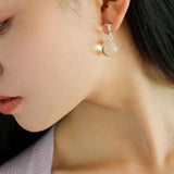 White Crystal Double Ball Earrings - floysun