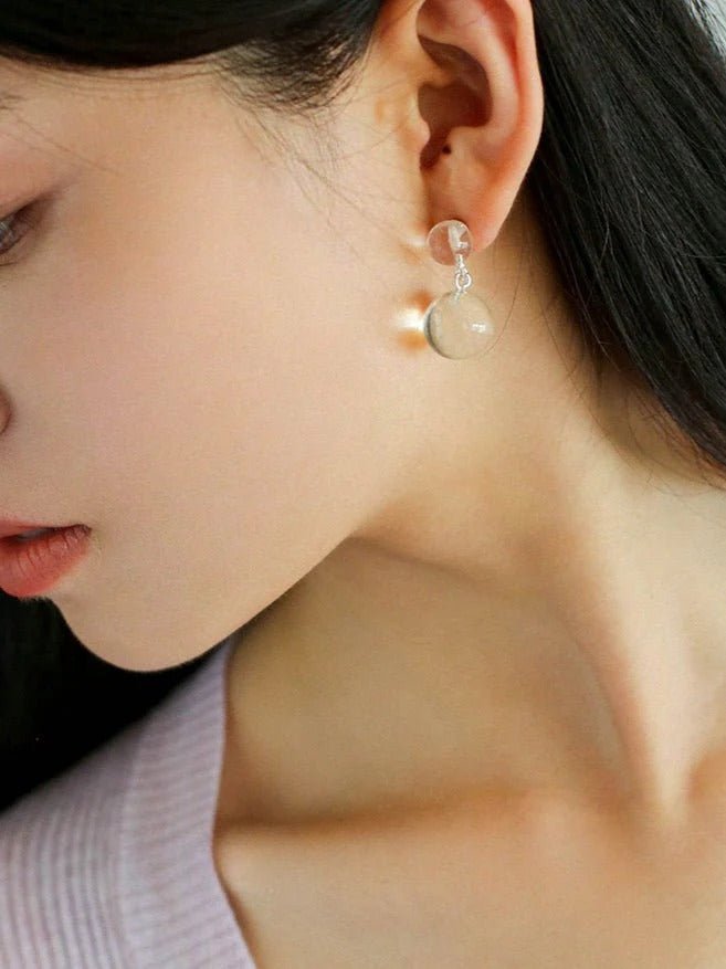 White Crystal Double Ball Earrings - floysun