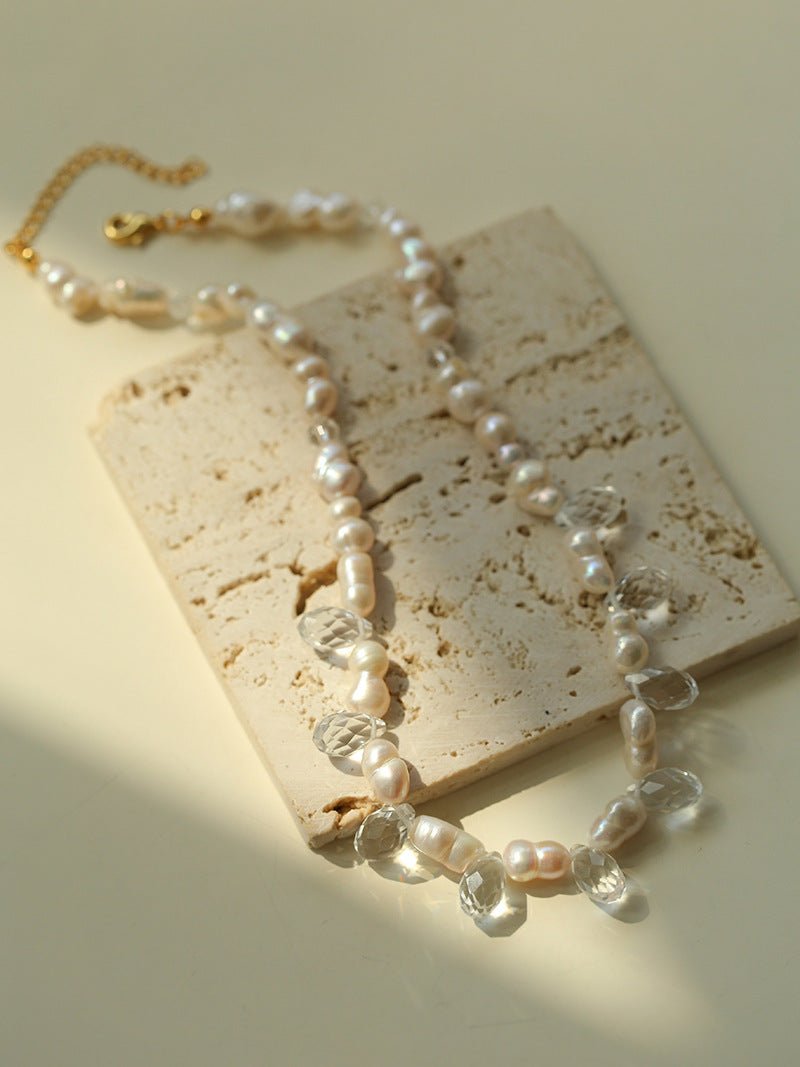 White Crystal Spliced Pearl Necklace - floysun