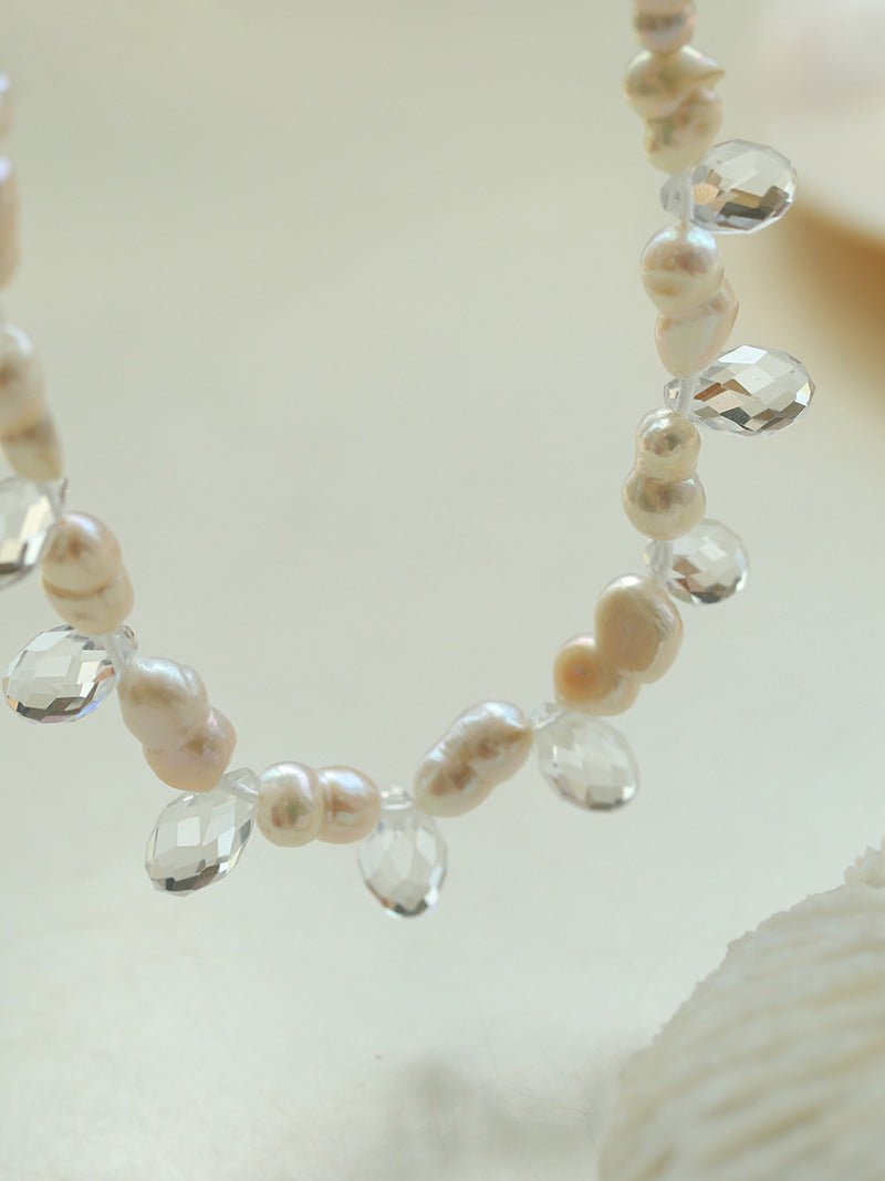 White Crystal Spliced Pearl Necklace - floysun