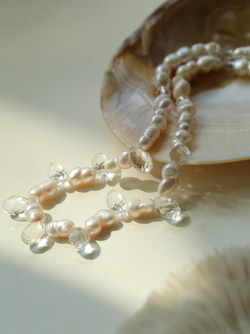 White Crystal Spliced Pearl Necklace - floysun