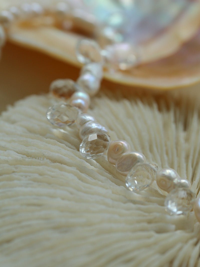 White Crystal Spliced Pearl Necklace - floysun