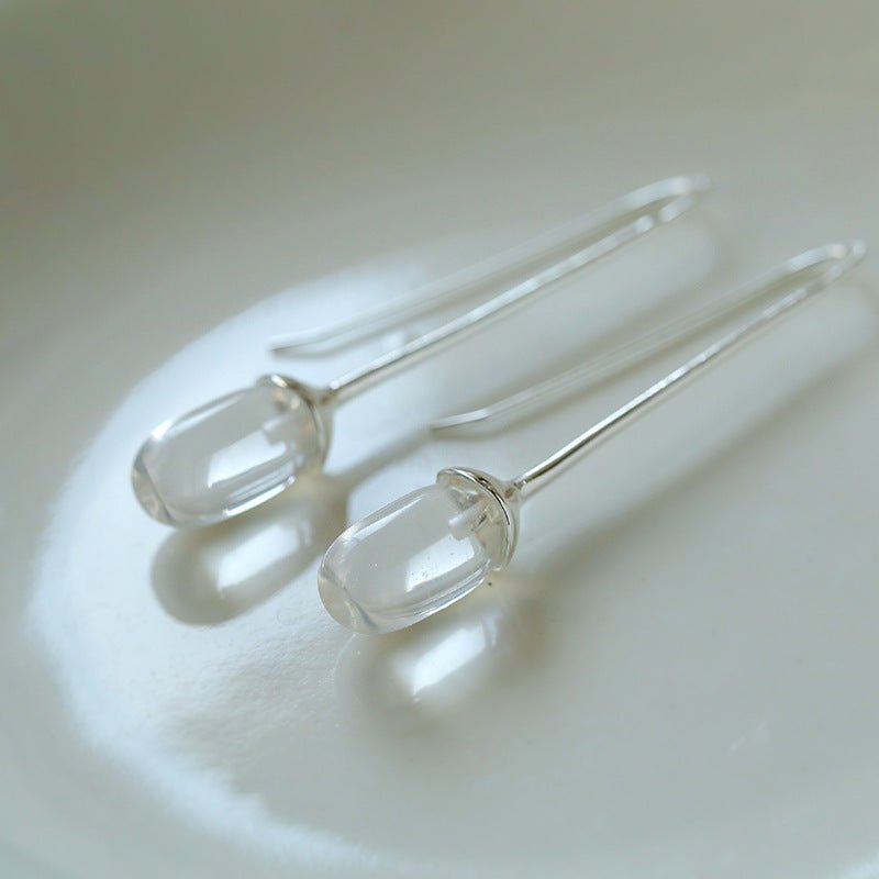 White Crystal Sterling Silver Ear Hooks Drop Earrings - floysun