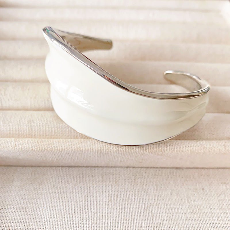 White Enamel Scroll Leaf Width Face Bangles Bracelet - floysun