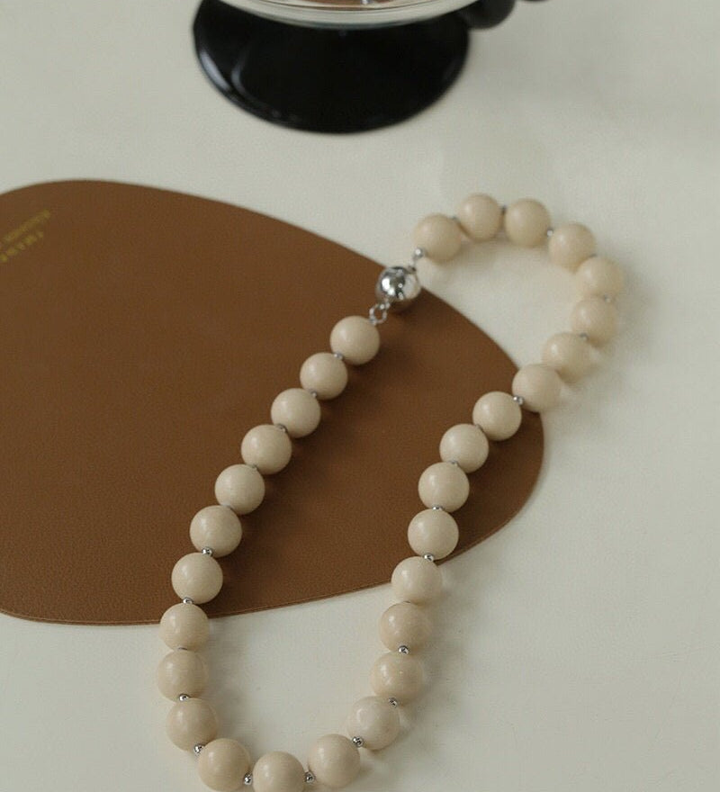 White Fossil Beaded Necklace - floysun