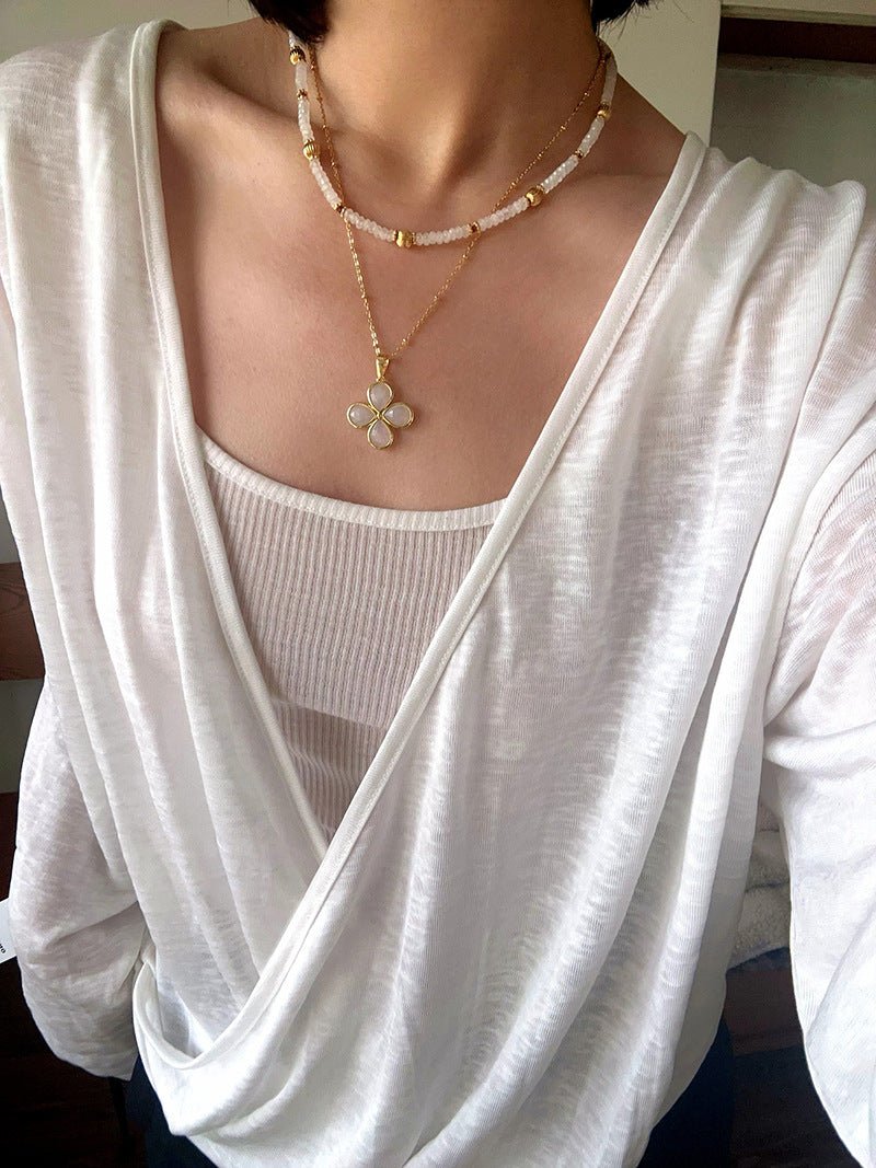 White Jade Beaded Necklace - floysun