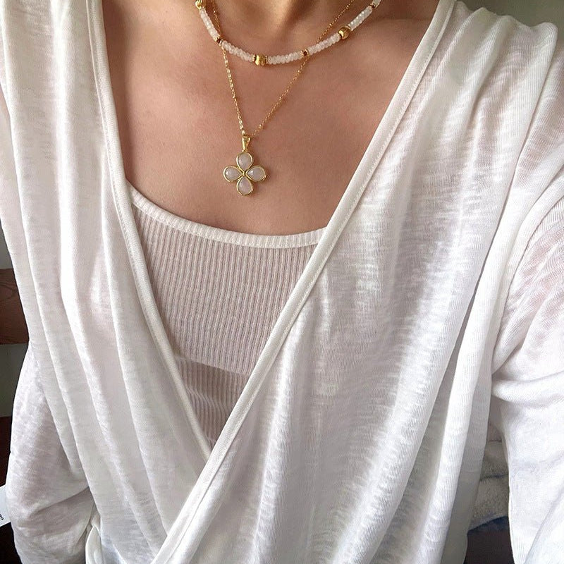 White Jade Beaded Necklace - floysun