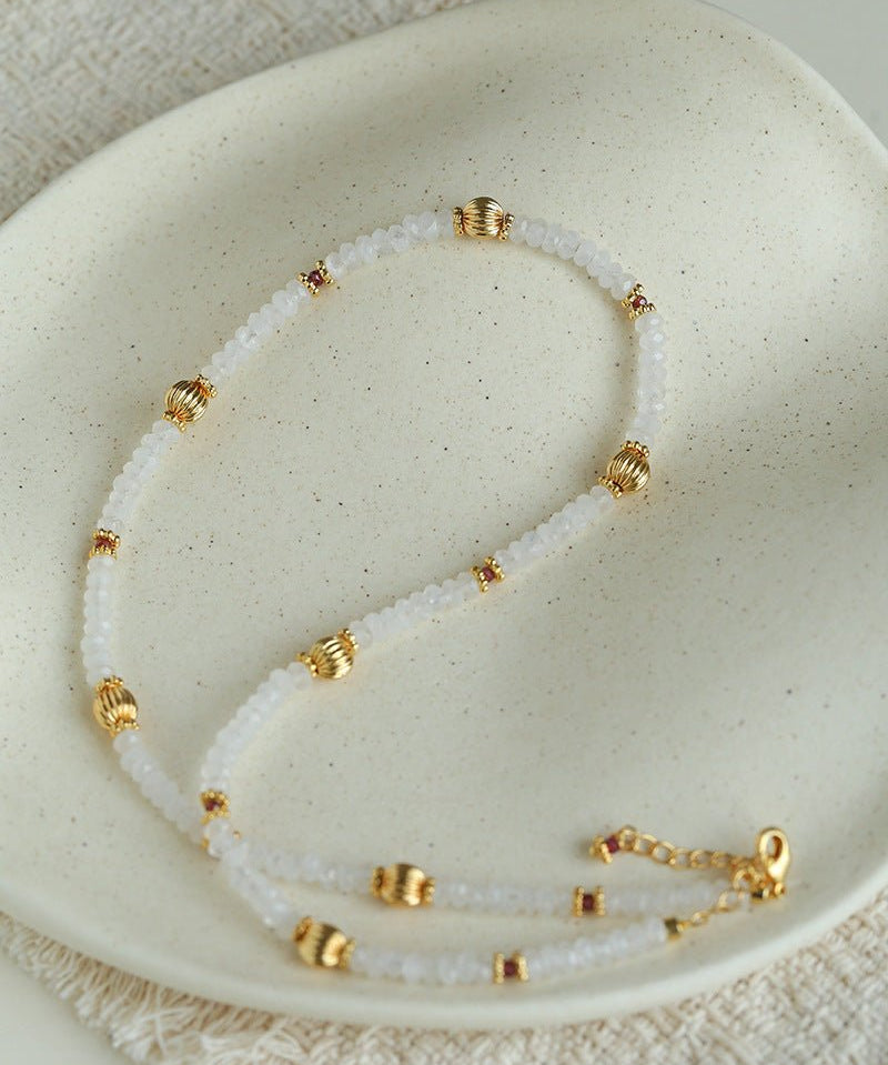White Jade Beaded Necklace - floysun