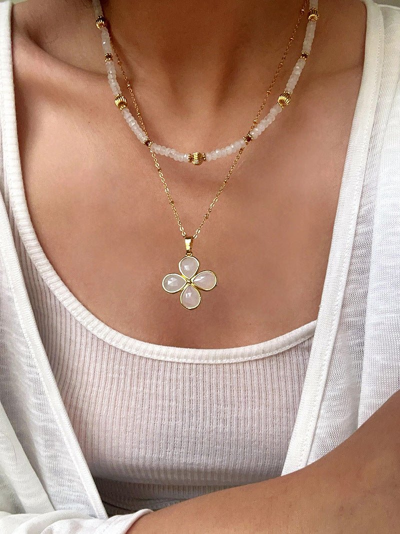 White Jade Beaded Necklace - floysun