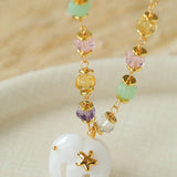 White Jade Elephant Glass Beaded Necklace - floysun