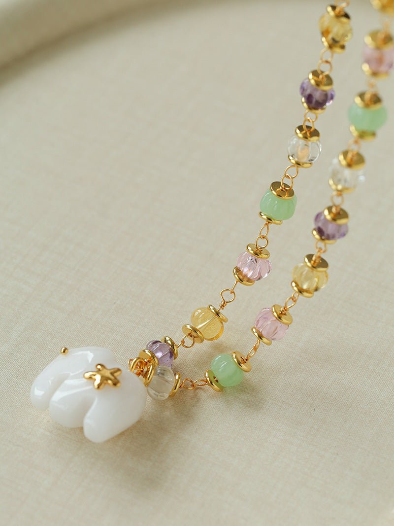 White Jade Elephant Glass Beaded Necklace - floysun
