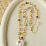 White Jade Elephant Glass Beaded Necklace - floysun