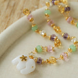 White Jade Elephant Glass Beaded Necklace - floysun