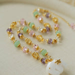 White Jade Elephant Glass Beaded Necklace - floysun