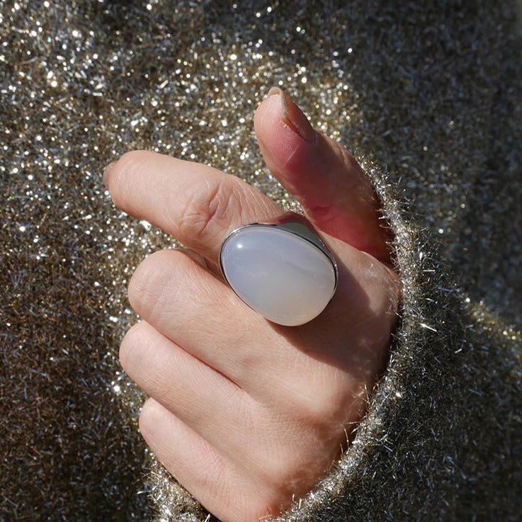 White Jade Oval Egg Ring - floysun