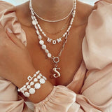 White Mother of Pearl Custom Initial Pearl Necklace - floysun