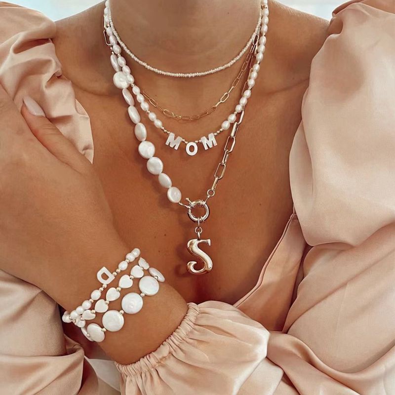 White Mother of Pearl Custom Initial Pearl Necklace - floysun