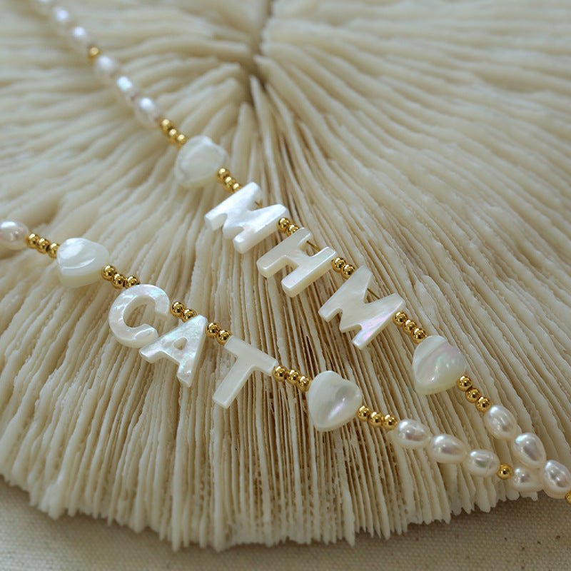 White Mother of Pearl Custom Initial Pearl Necklace - floysun
