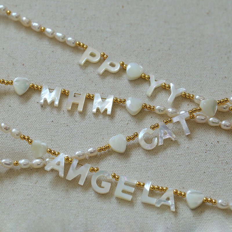 White Mother of Pearl Custom Initial Pearl Necklace - floysun