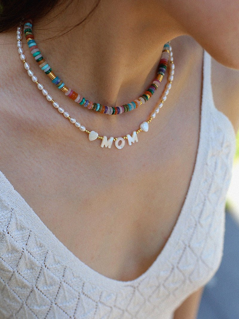 White Mother of Pearl Custom Initial Pearl Necklace - floysun