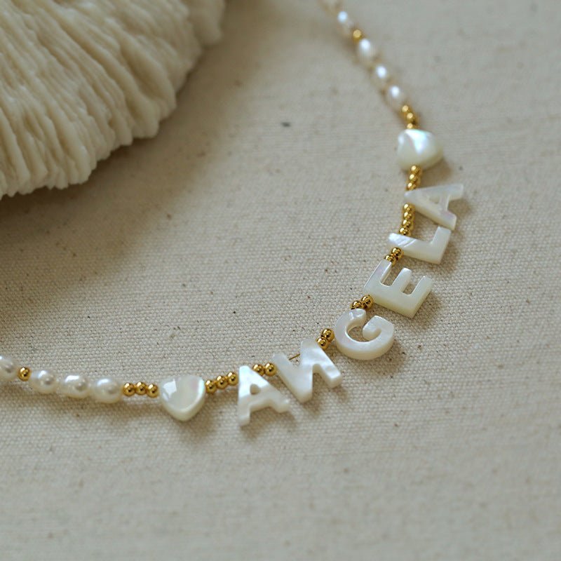 White Mother of Pearl Custom Initial Pearl Necklace - floysun