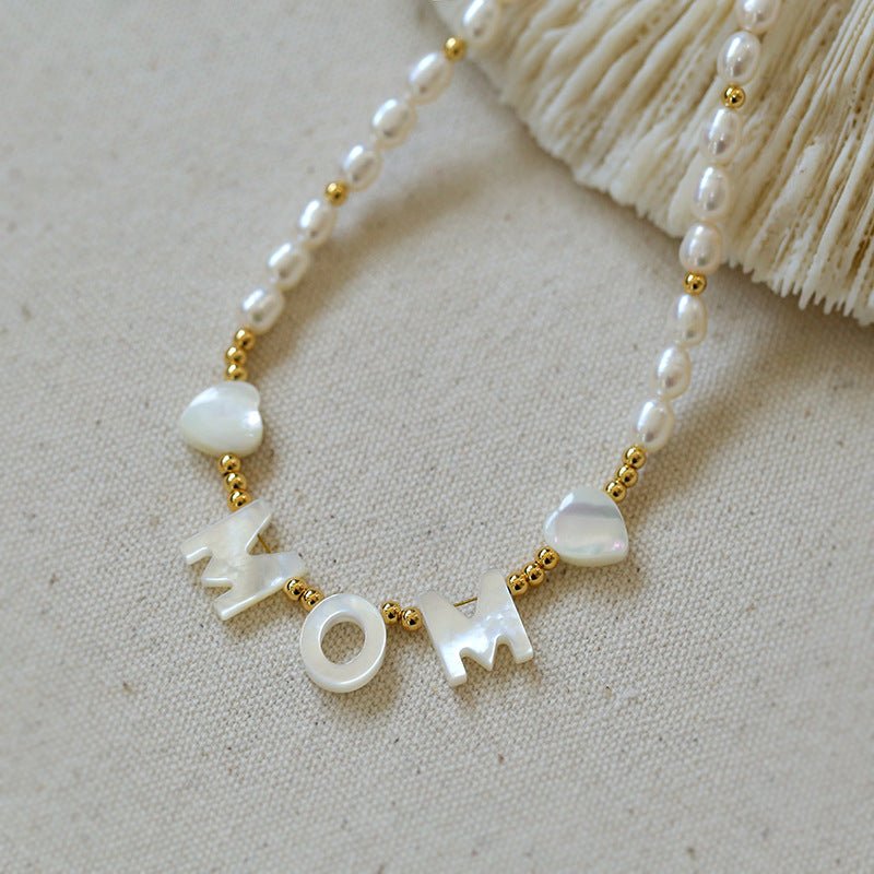 White Mother of Pearl Custom Initial Pearl Necklace - floysun
