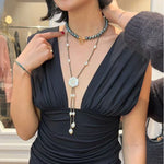 White Mother - of - Pearl Flower Y Necklace with Gold Ore & Pearls - floysun