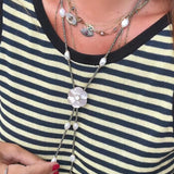 White Mother - of - Pearl Flower Y Necklace with Gold Ore & Pearls - floysun