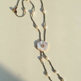 White Mother - of - Pearl Flower Y Necklace with Gold Ore & Pearls - floysun
