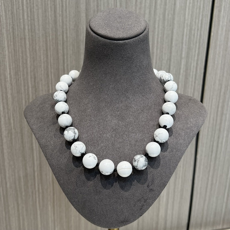 White turquoise & Black Agate Beaded Necklace - floysun