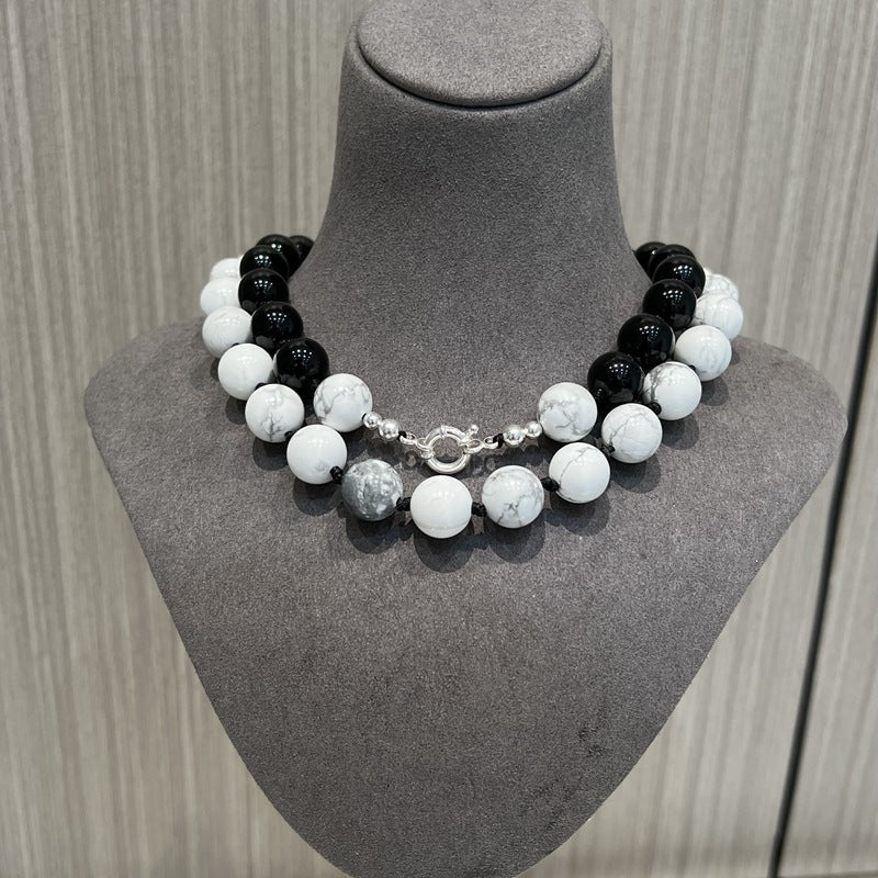 White turquoise & Black Agate Beaded Necklace - floysun