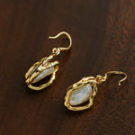 Wrapped Gold Frame Natural Baroque Pearl Drop Earrings - floysun