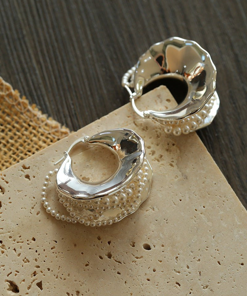 Wrapped Multi - Layer Round Ring Black Agate Earrings Pearl Earrings - floysun