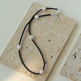 Minimalist Modern Pearl and Black Onyx Beaded Necklace