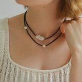 Minimalist Modern Baroque Pearl Black Onyx Beaded Necklace