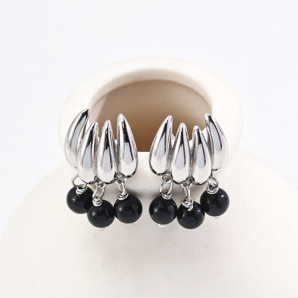 Chic Black Onyx Gemstone Drop Earrings