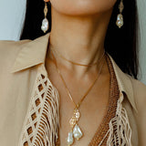 Natural Baroque Pearl Carved Hollow Flower Earrings