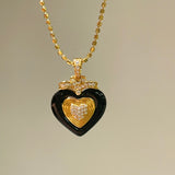 Vintage Black Agate Heart Necklace