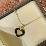 Vintage Black Agate Heart Necklace
