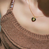 Vintage Black Agate Heart Necklace