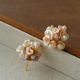 Cluster Pink & Purple Freshwater Pearl Earrings – Blooming Cherry Blossom Design