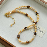 Natural Shell & Tiger Eye Stone Necklace – Earthy Boho Chic