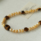 Natural Shell & Tiger Eye Stone Necklace – Earthy Boho Chic