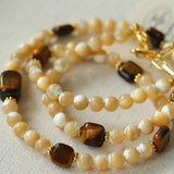 Natural Shell & Tiger Eye Stone Necklace – Earthy Boho Chic
